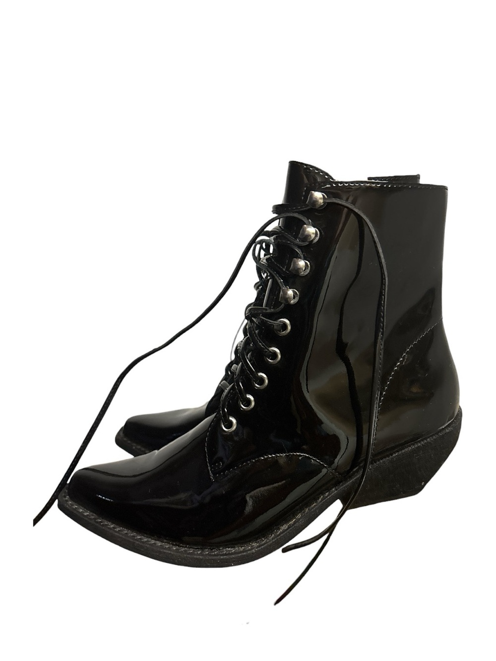 Jeffrey Campbell Black Patent Lace-Up Ankle Boots
